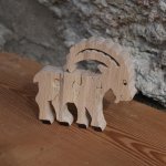 4-teiliges Holzpuzzle Steinbock von Vanoise aus massiver Buche, handgefertigt, Tiere der Berge