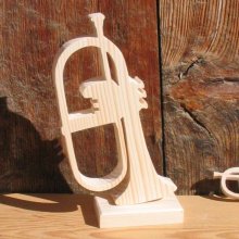 Flügelhorn aus Massivholz ht 15 cm auf Sockel montiert Dekoration Hochzeit Musik Geschenk Musiker handgefertigt