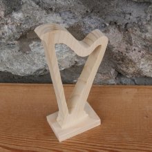Harfe auf Sockel montiert Hochzeitsdekoration Tischzentrum Musik Massivholz handgefertigt Geschenk Harfenspieler