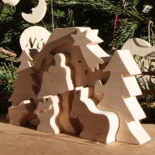 Weihnachtskrippe Holzpuzzle zum Anmalen, 10 Teile handgefertigt aus massivem Ahornholz