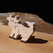 Holzpuzzle 4-teilig Kuh Hetre massiv, handgefertigt, Bauernhoftiere