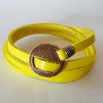 Feines gelbes Lederarmband Triple Tour