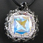 Pendentif médaillon carré Noir/Gris en kit