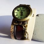 Montre manchette cuir marron/beige Cloche