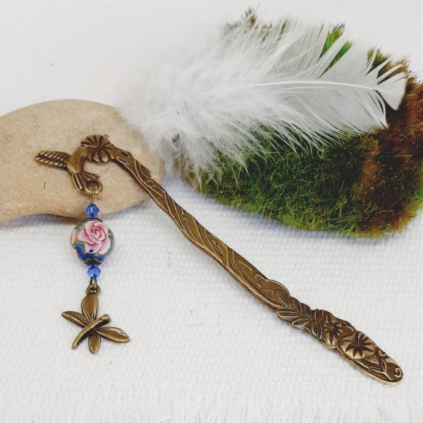 Marke Seiten Anh&auml;nger libelluele bronzefarbenen mit erhabenen Perle mit rosa rosa handgefertigtrtisanale 