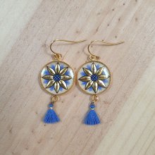 Hängende Ohrringe mit illuminierter goldener/blauer Blume