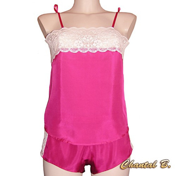 Babydoll Dessous Camisole + Boxer aus Seide Fuchsia