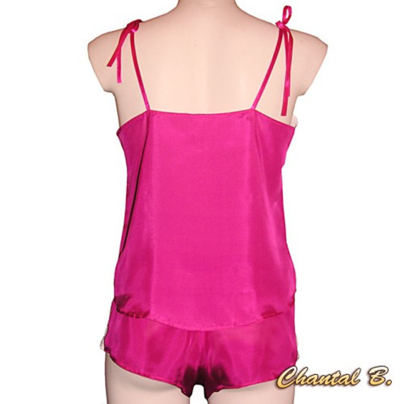 Babydoll Dessous Camisole + Boxer aus Seide Fuchsia