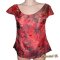 Top Bluse rot caraco Seide rot und schwarz handbemalt ALEXIANE