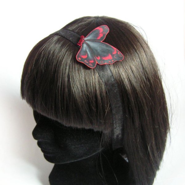 Haarband schwarze Spitze Organzablume und Fuchsiafedern handgemachte Hochzeit Kopfband