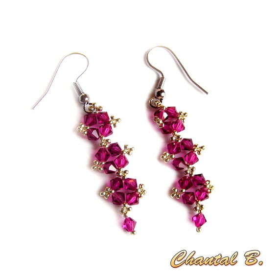 swarovski Kristall Ohrringe rosa Fuchsia und Silber Abend Hochzeit