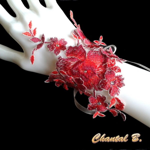 Glamour&ouml;se rote Spitze und Strass Hochzeit Manschette Armband