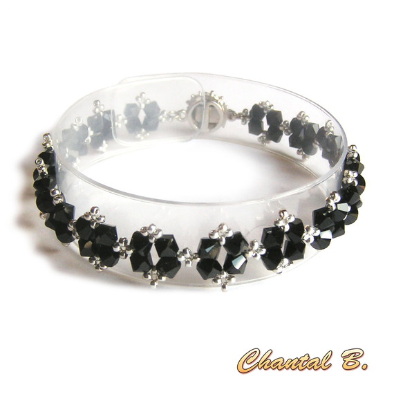 swarovski armband schwarz glänzend barock gewebte perlen swarovski kristall schwarz und silber