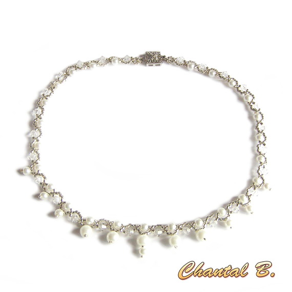 swarovski Armband gewebte Perlen swarovski Kristall Perlmuttperlen und Silber romantische Hochzeit