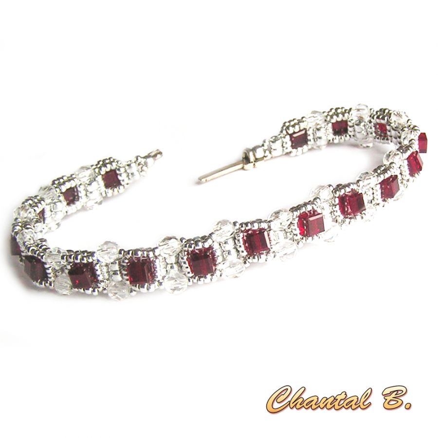 Valentinstag Armband swarovski Siam kostbare Würfel gewebte Swarovski Perlen und Silber