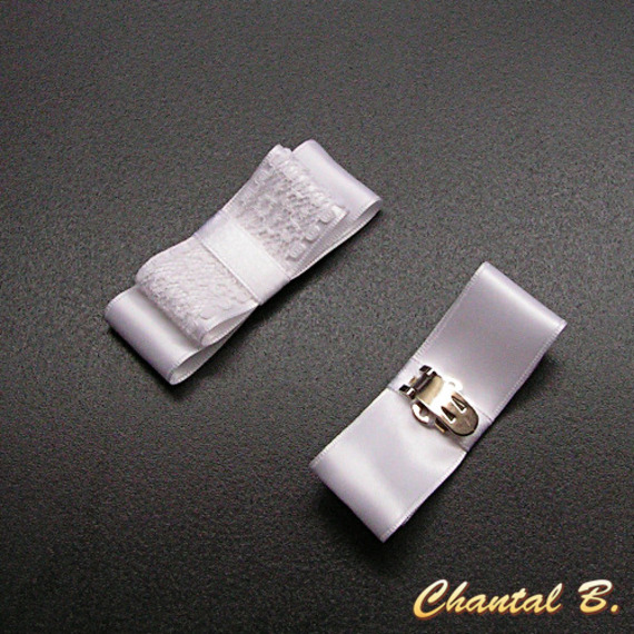 Clips für Hochzeitsschuhe mit Schleife aus weißem Satin und Spitze