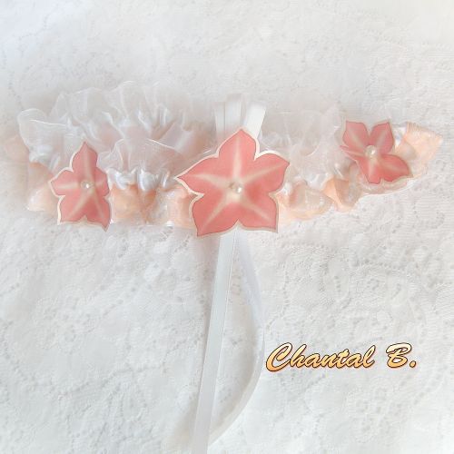 Clips für Hochzeitsschuhe Knoten Satin und Spitze Lachs Braut