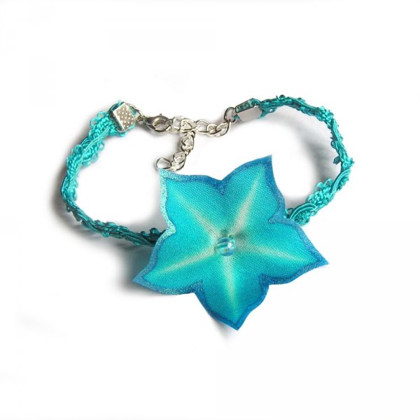 Schuhclips Hochzeitsknoten Satin wei&szlig; und Spitze blau t&uuml;rkis Accessoire Zeremonie Abend chic