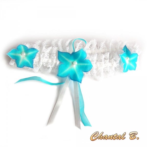 Stola Wei&szlig; und T&uuml;rkis Bemalter Chiffon