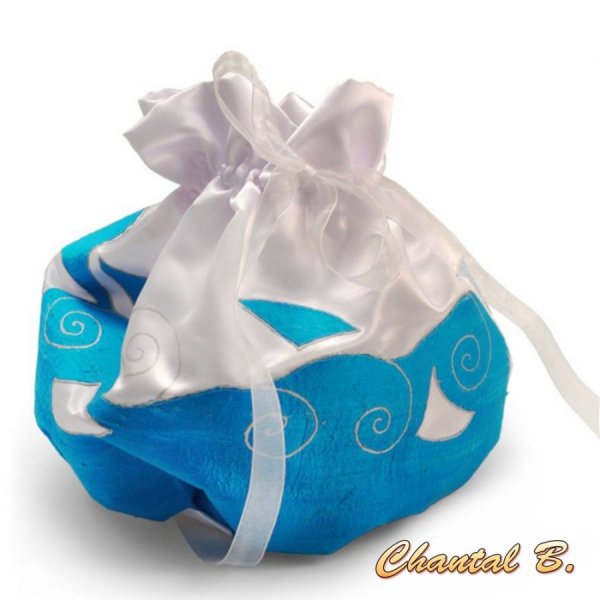 Stola Wei&szlig; und T&uuml;rkis Bemalter Chiffon