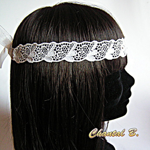 headband Hochzeit Elfenbein Spitze und Strass Haarband alte Spitze