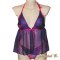 Valentinstag Dessous Set Negligé Seide violett Bali und String handbemalt