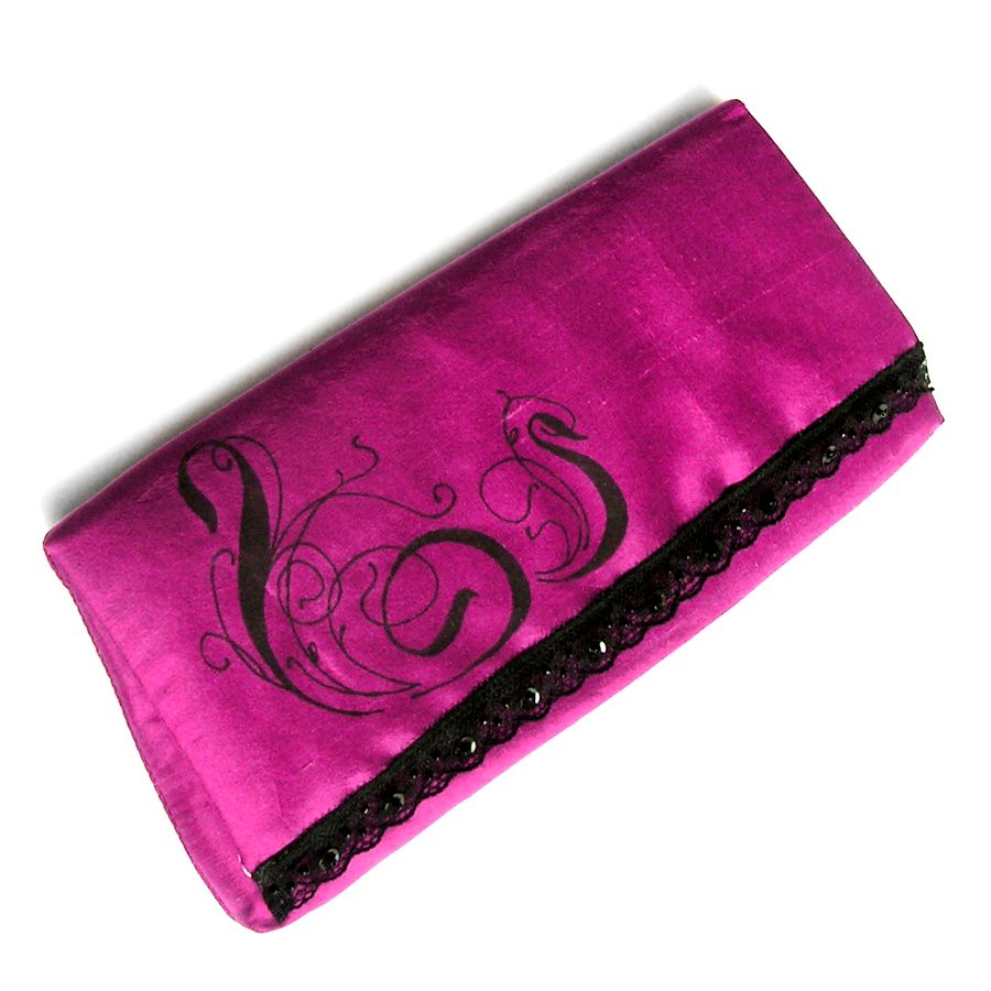 Pochette fuschia Tasche Baguette Wildseide bemalt Hochzeit