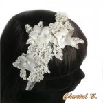 Haarband Spitze Calais Elfenbein Hochzeit Accessoire Kopfband Seidenblume Strass