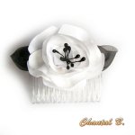 Haarkamm Hochzeit Blume Satin weiß und schwarz Barock