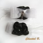 Clips Schuhe Hochzeit Blume Satin schwarz Organza weiß Shabby Chic