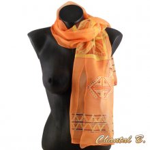 orangefarbener Chiffonschal handbemalt Abend-Accessoire