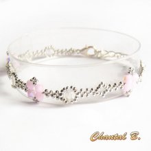 swarovski Armband gewebte Perlen swarovski rosa AB boheme Kristall und Silber romantische Hochzeit