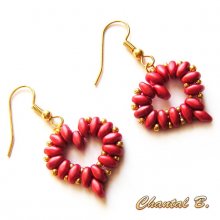 Valentinstag Herz Perlen Ohrringe rote Koralle und Gold vergoldet Hochzeit Zeremonie Abend