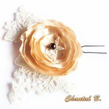 pic Blume Dutt Haarnadel Hochzeit Satinblume auf Spitze Elfenbein Perle Schokolade