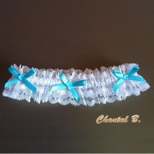 Strumpfband Hochzeit weiß und blau weiße Spitze und Strass Schleifen Satin blau Celeste Vintage Romantik