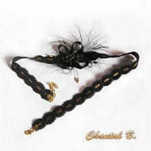 headband bandeau cheveux dentelle noire et or fleur polym&egrave;re et satin strass dor&eacute;s