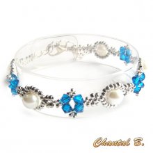 Armband swarovski Kristall blau Perlmuttperlen und Silber gewebt