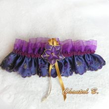 Strumpfband Maiage violetter Seidensatin und Organza