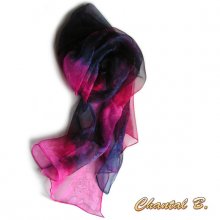 langer Schal Chiffonschal mit Farbverlauf rosa violett handbemalt 180CM