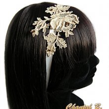Haarband Hochzeit Elfenbein Spitze Kopfband Melissa rosa in Elfenbein Guipure mit Goldperlen bestickt