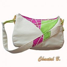 Handtasche aus elfenbeinfarbener Baumwolle und Seide in Rosa und Anis Claudia handbemalt