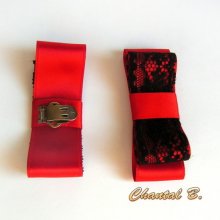 Schuhclips rot Hochzeitsknoten roter Satin und schwarze Spitze