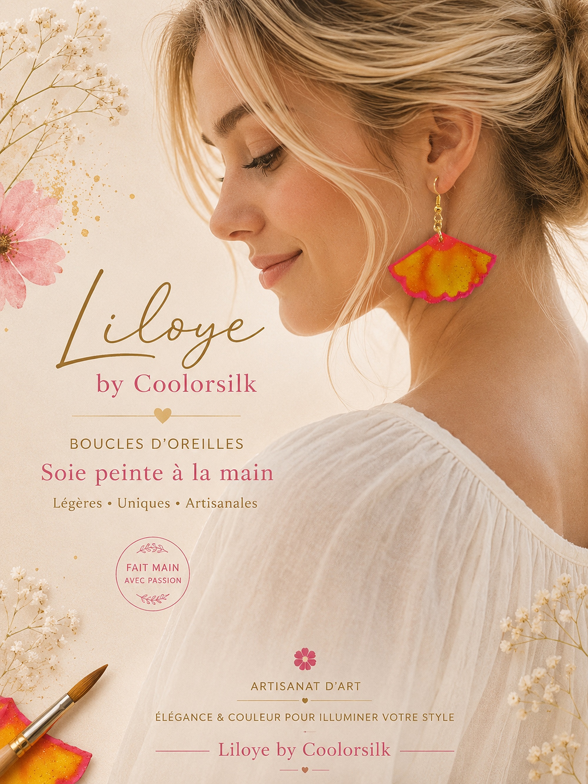 Boucles d oreilles en soie recto verso