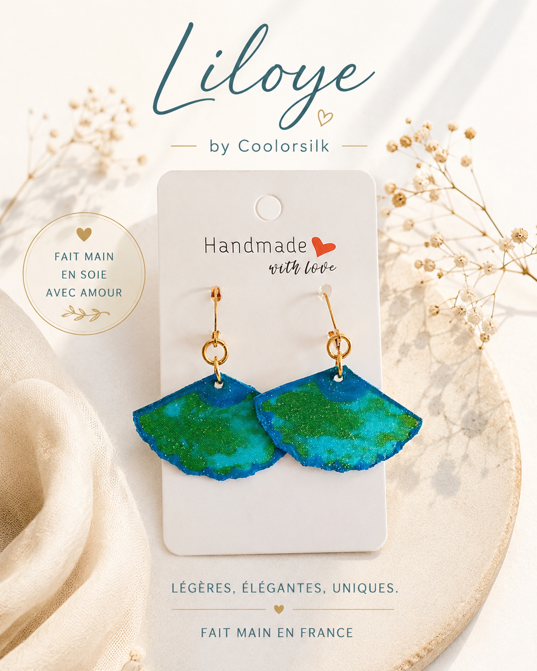 Boucles d oreilles en soie recto verso