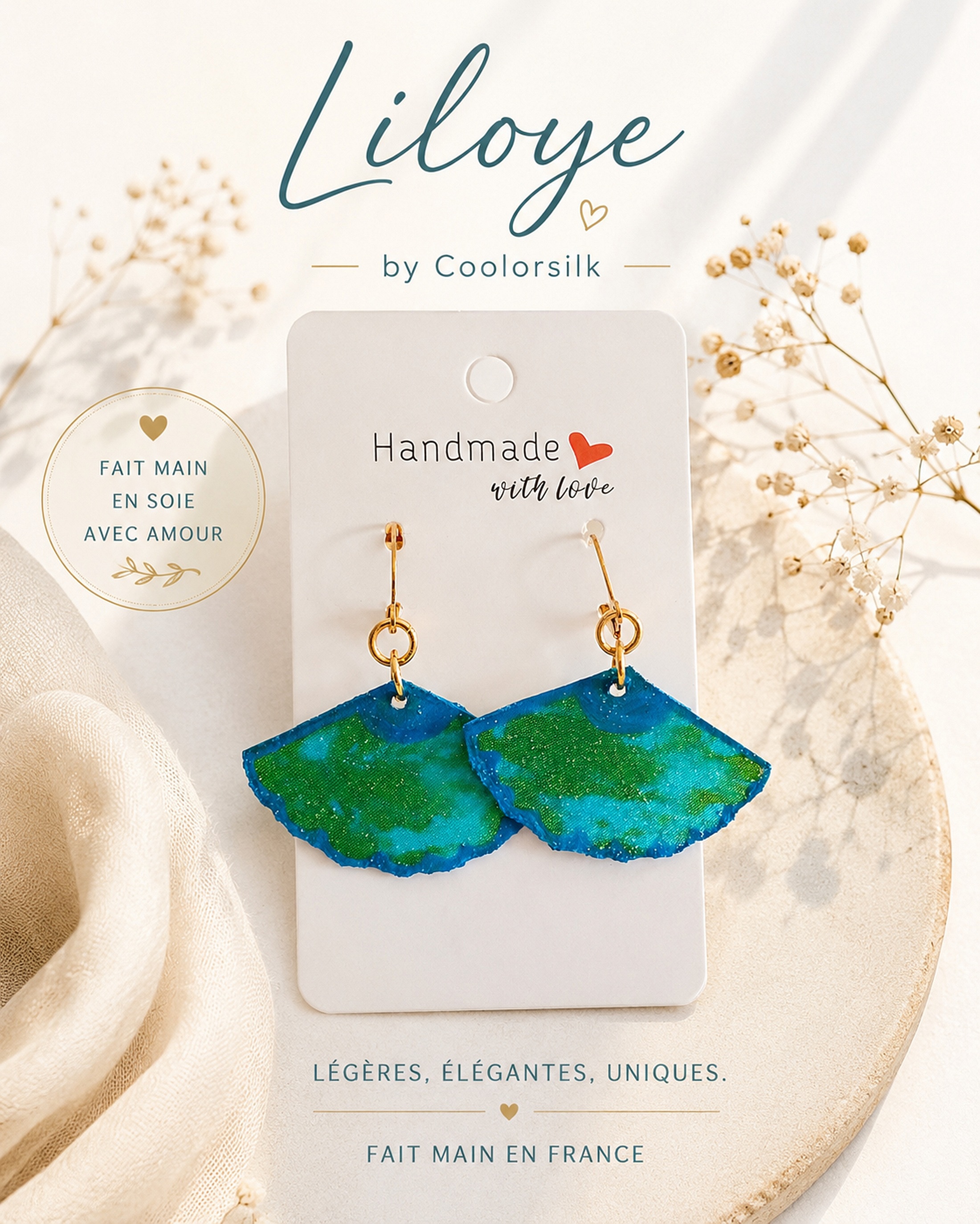 Boucles d oreilles en soie recto verso
