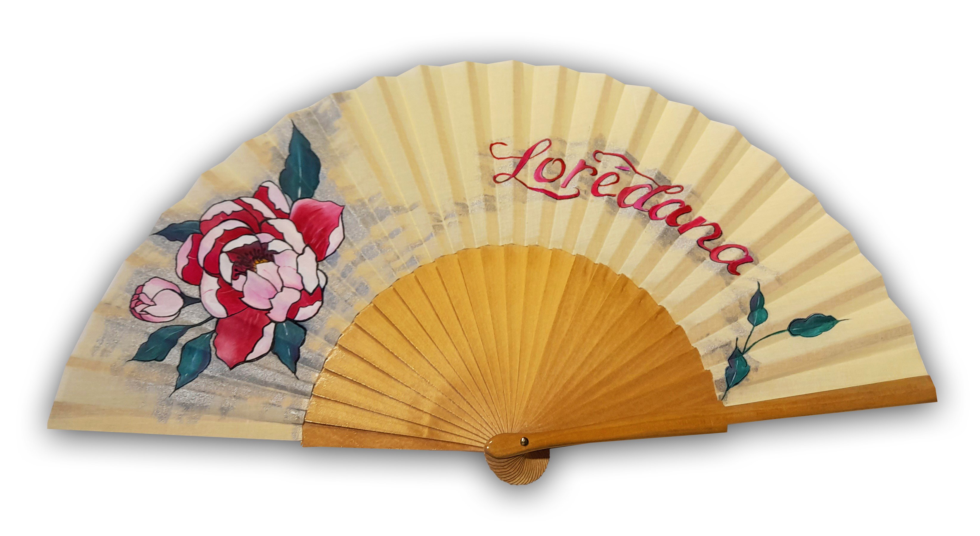 Eventail personnalis&eacute; en coton peint &agrave; la main