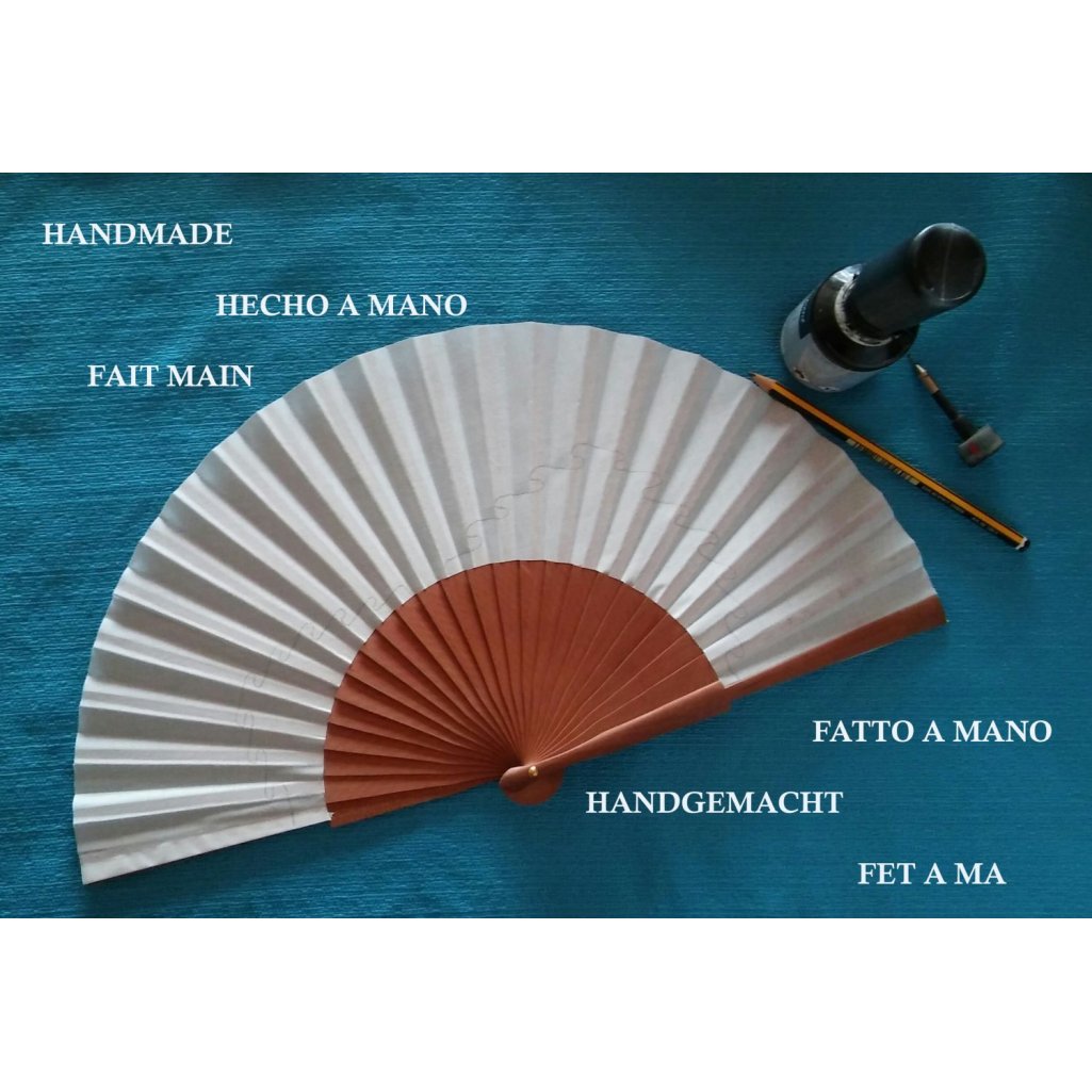 Handgezeichneter und handbemalter Fächer aus Baumwollsatin "Monarcor".