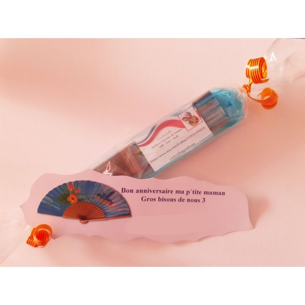 Handgezeichneter und handbemalter F&auml;cher aus Baumwollsatin "Monarcor".