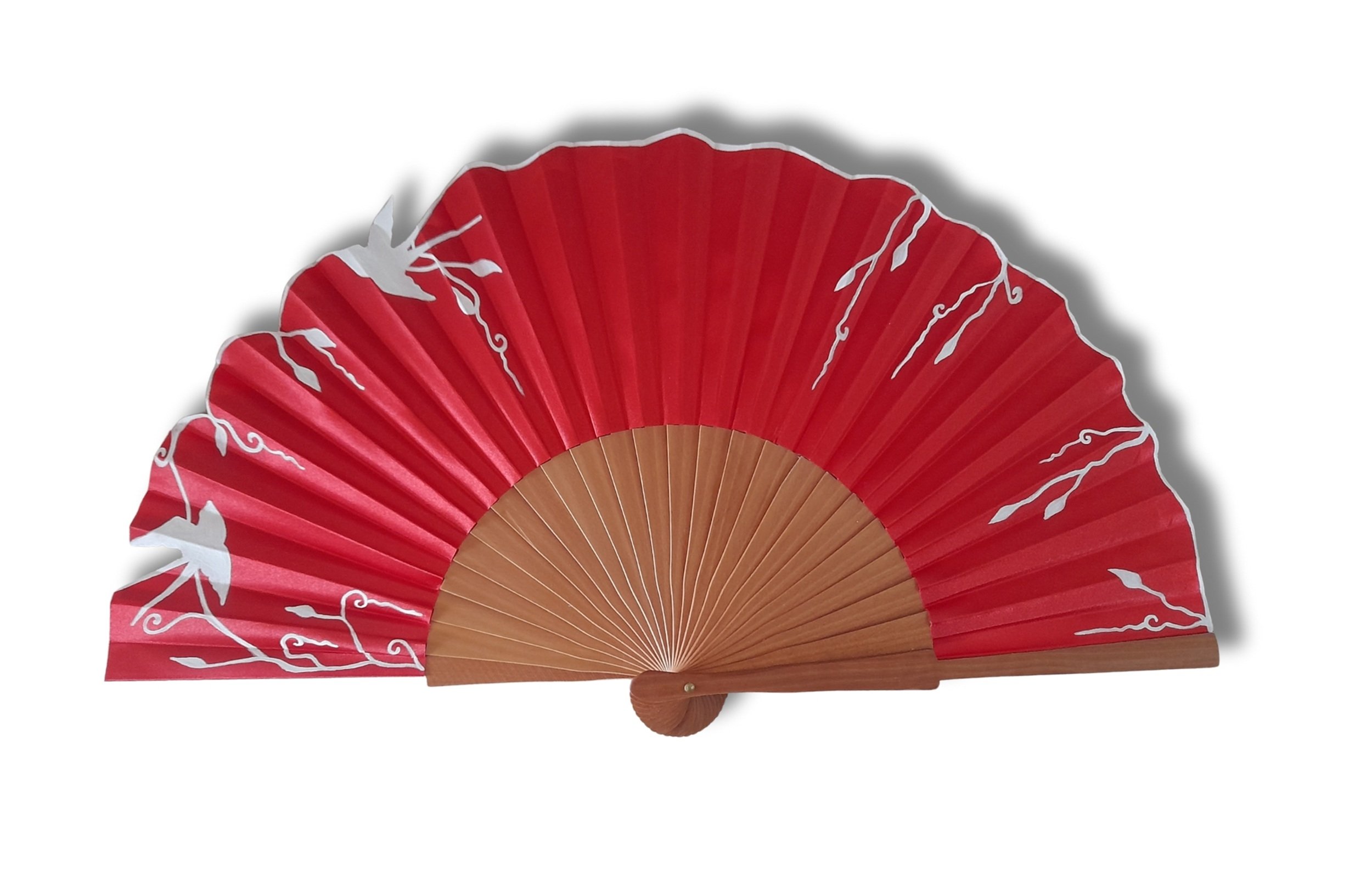 Eventail en satin dessin&eacute; et peint &agrave; la main 