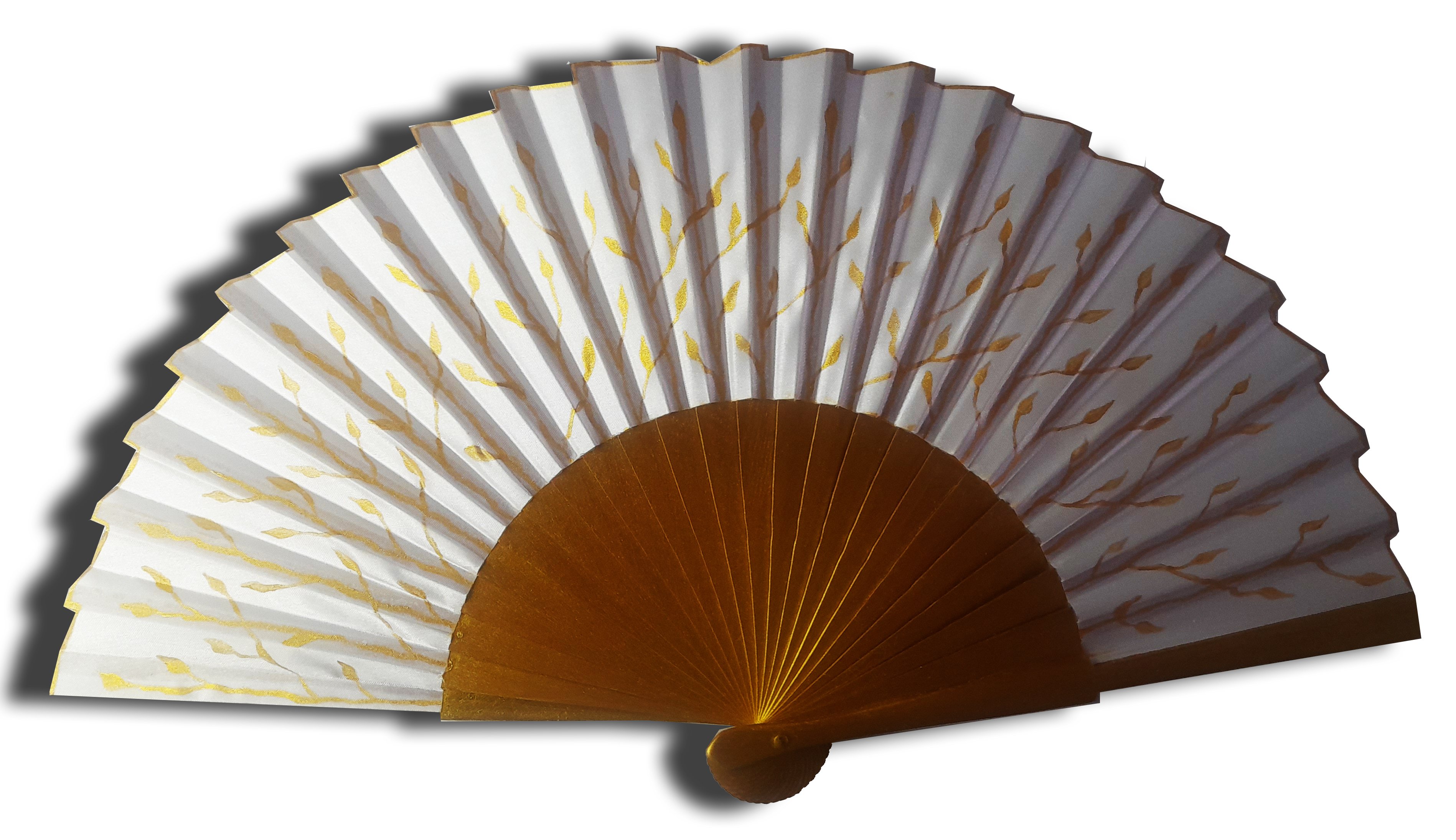 Eventail en satin dessin&eacute; et peint &agrave; la main 